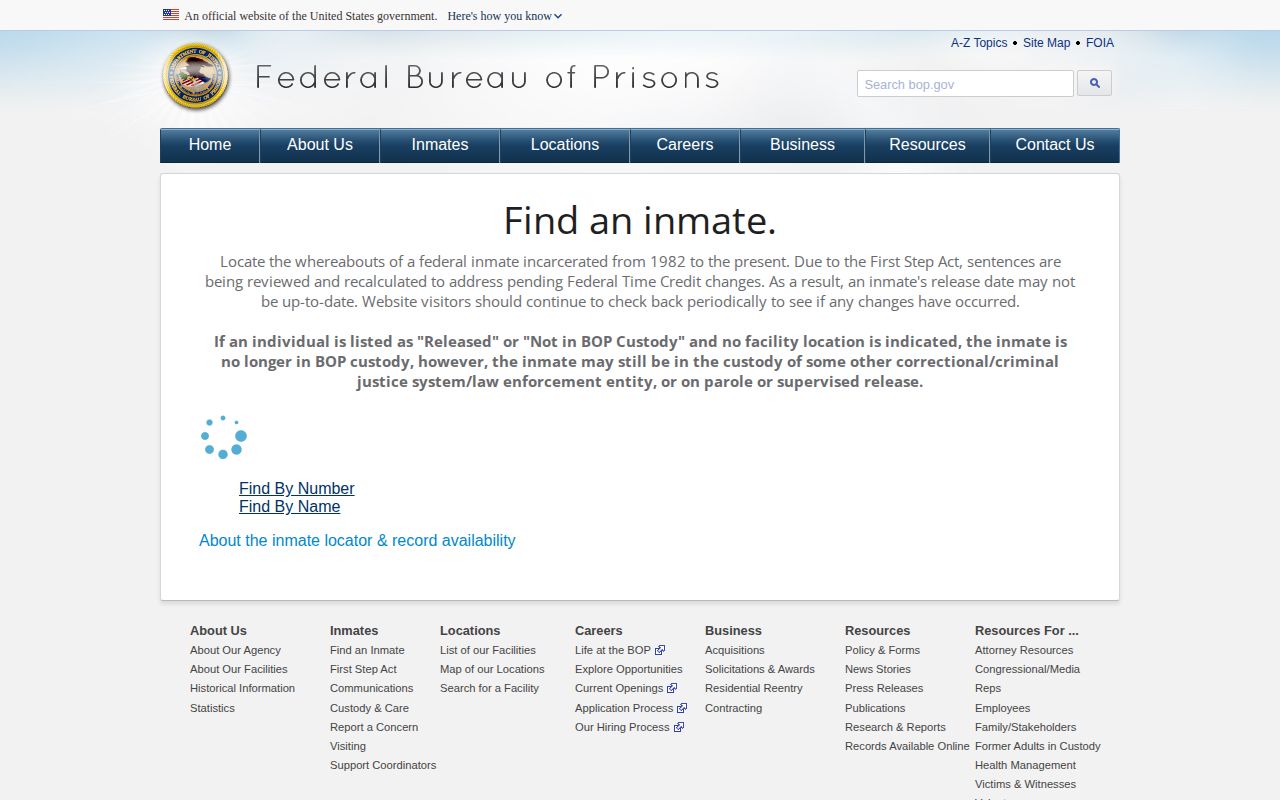 Federal Bureau of Prisons release locator for a Shelby County federal case