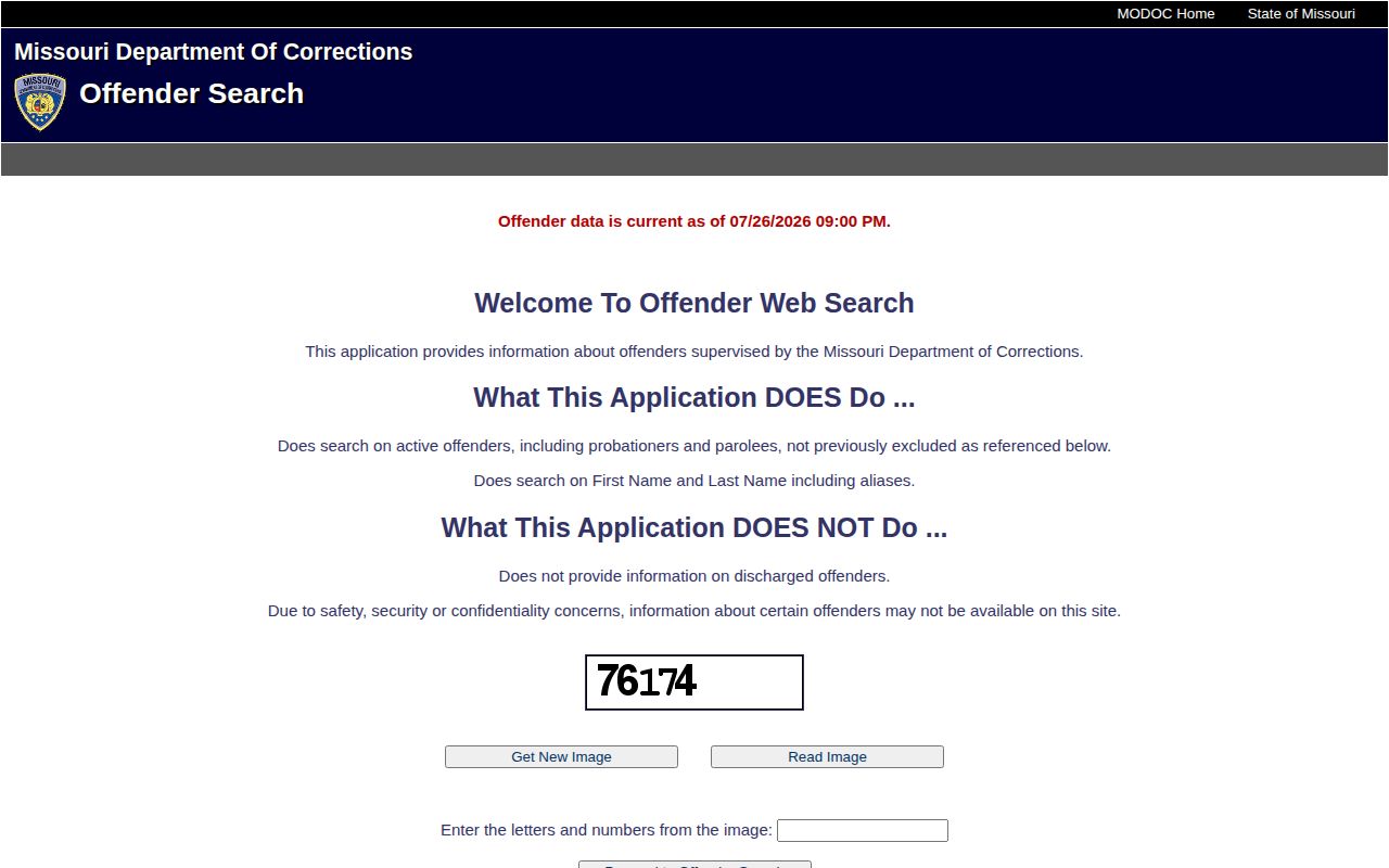 MODOC search fields for Shelby County released inmate records