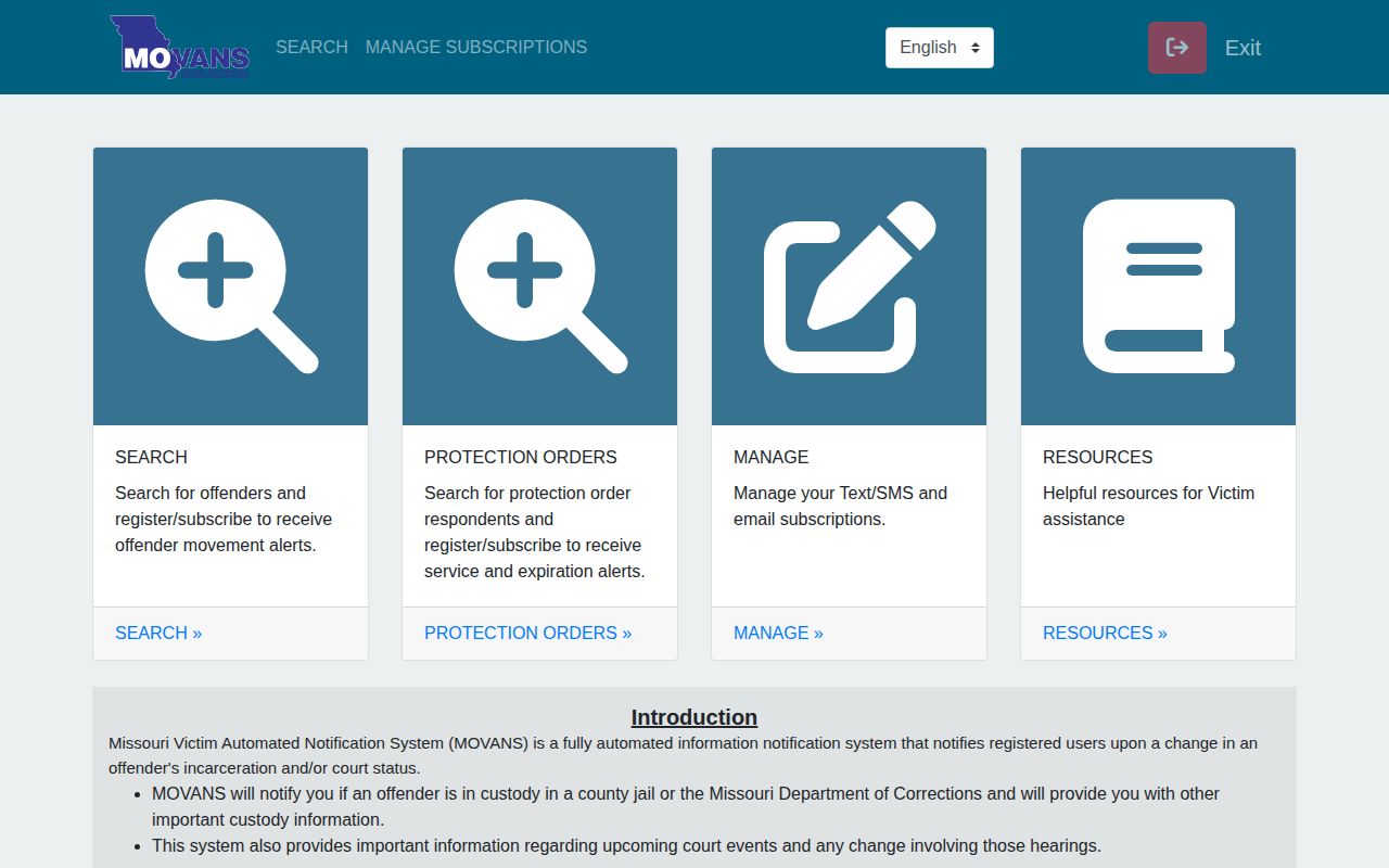 Current MOVANS VINE inmate check portal for Shelby County custody alerts